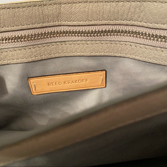 REED KRAKOFF BAG CLUTCH TAN CREAM GRAY COLOR BLOCK LEATHER SNAP FLAP LUXURY